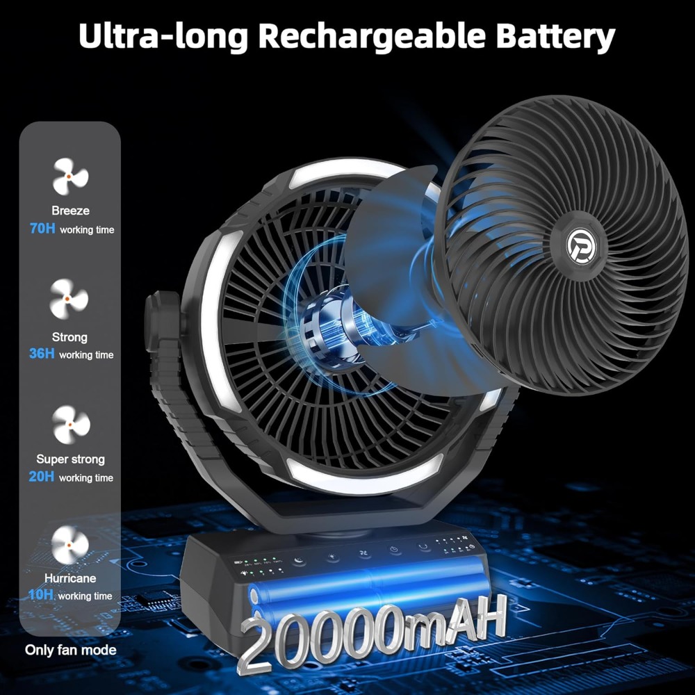 20000mAh Camping Fan with Ligh - Power Outage Light のレビューと価格