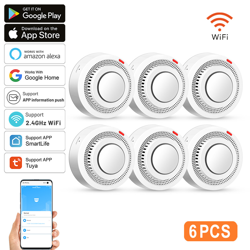 6Pack Tuya WiFi Smart Smoke Se - Smoke Detector Interconnected のレビューと価格