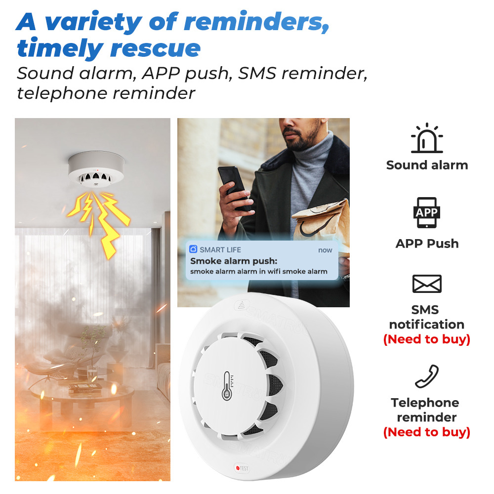 Tuya WiFi Smoke Alarm Temperat - Smoke Detector Interconnected のレビューと価格